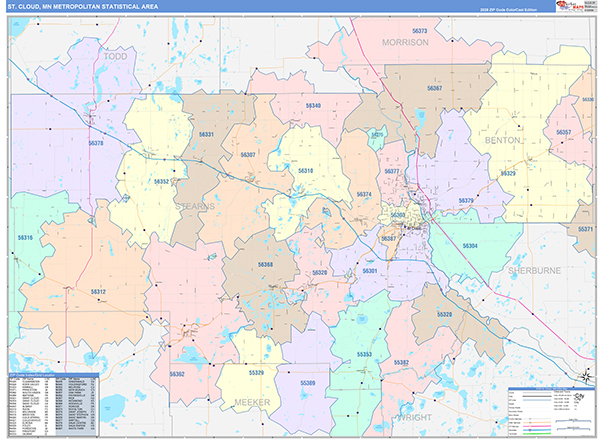St. Cloud Metro Area Wall Map Color Cast Style